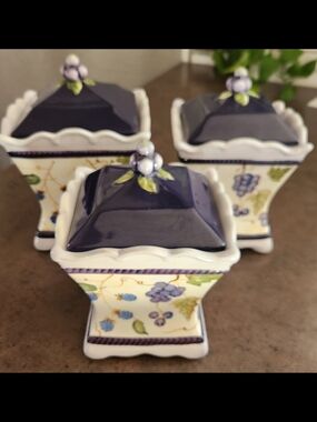 Vintage Capriware Grape Canister Set Of 3 Hand-Painted